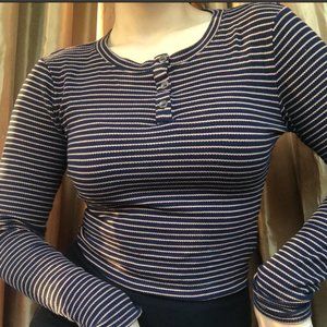 Forever 21 Long Sleeve Striped Bodysuit